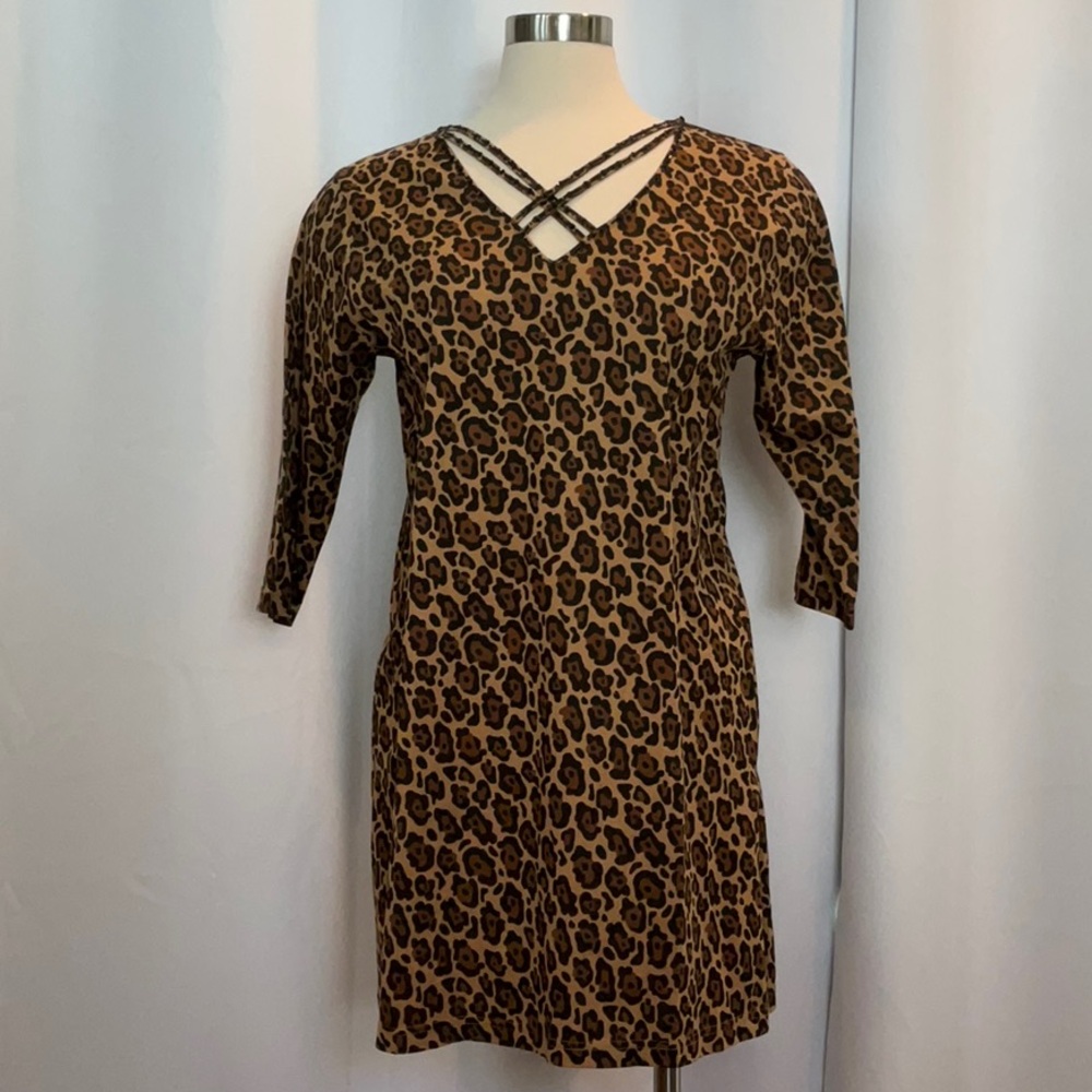 NWT Bob Mackie Wearable Art Animal Print Beaded Tunic Top Women Size M